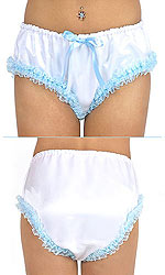 Fawn Satin Panties with Blue Lace