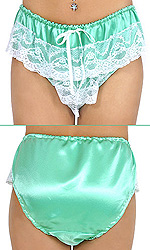 Jazelle Green Satin Panties with Lace